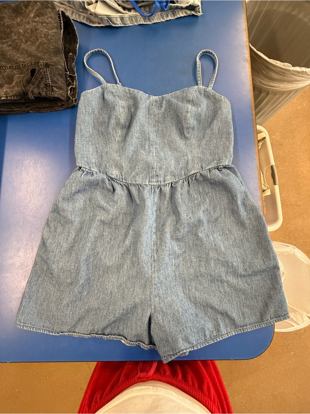 Old Navy Light Blue Denim Girls' Romper with Spaghetti Straps